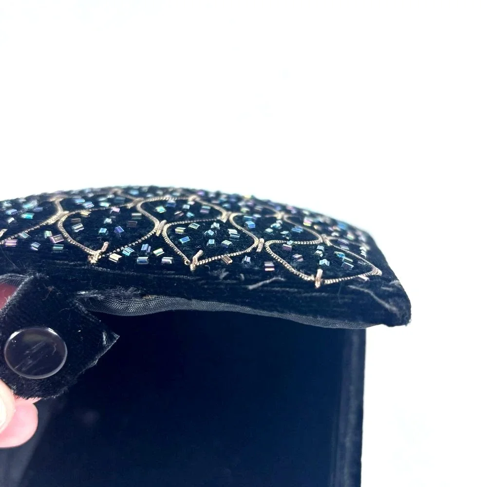 Decorative Velvet Beaded Gift Box Black Vintage Square Soft Luxury‎ Christmas
